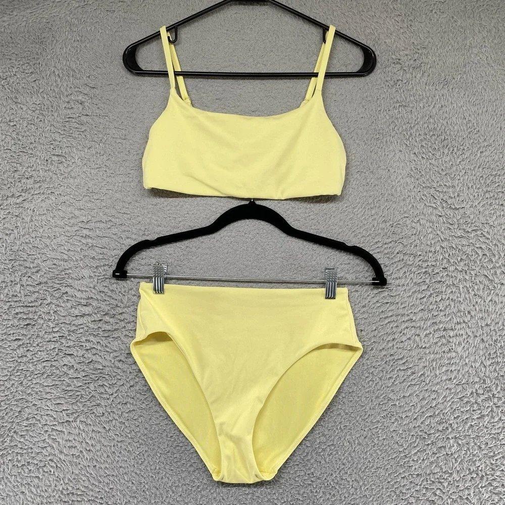 Athleta Bikini Set Womens Small Butter Yellow High Waisted 2 Piece Swim Beach
